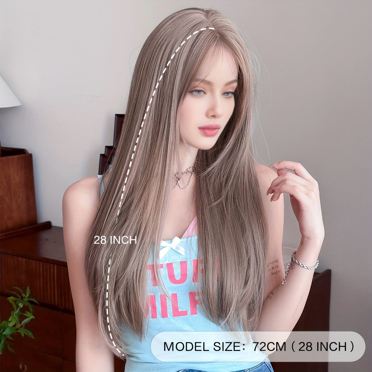 WIGS Light Brown Straight Synthetic Wig
