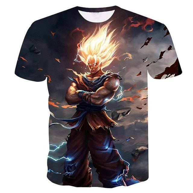 Dragon Ball Z Super Saiyan Goku Vegeta Printed Short Sleeve T-shirt Costume Summer Fashion Daily Casual Tee Shirts Plus Size