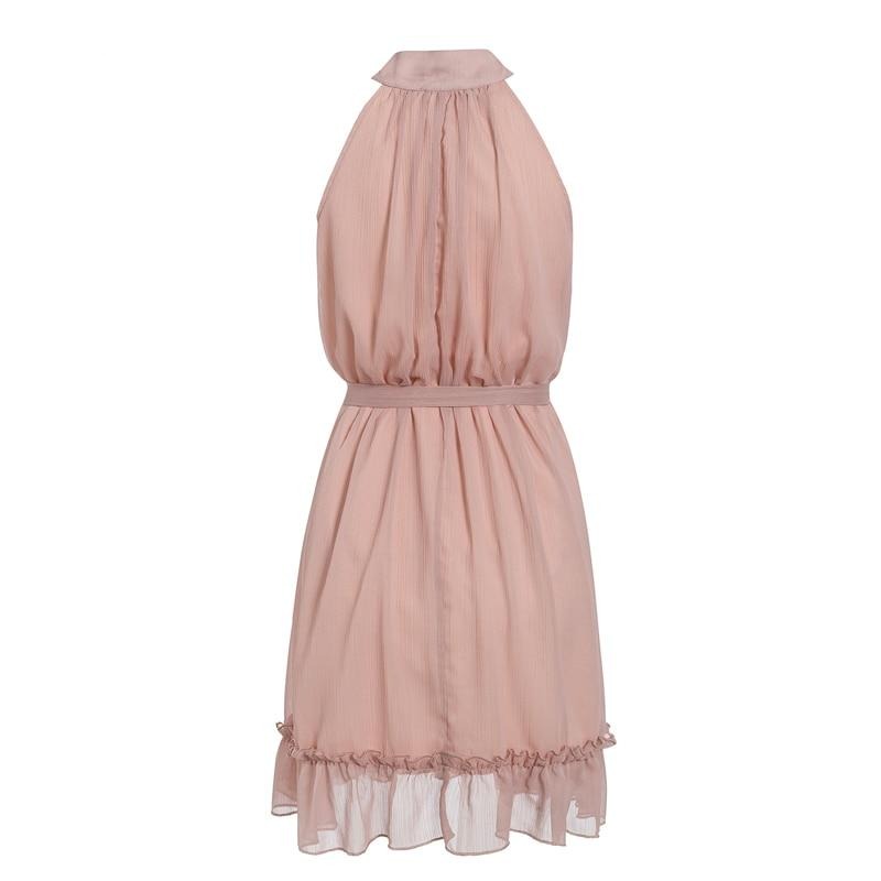 Sexy sleeveless women dress Solid ruffled sash buttons party summer dress