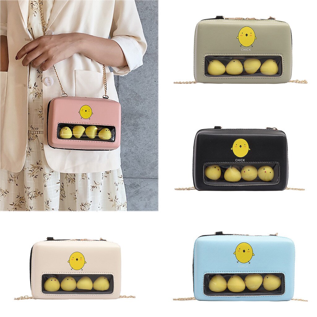 Fashipn Bags For Women Cute Chick Decor Transparent Small Square Bag Female Chain Shoulder Bag Casual Crossbody Bags Clutch