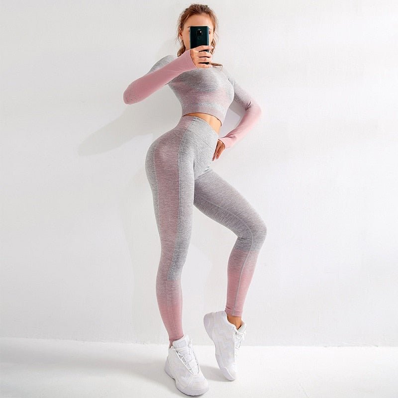 2 piece long sleeve workout set women yoga clothes strength active wear