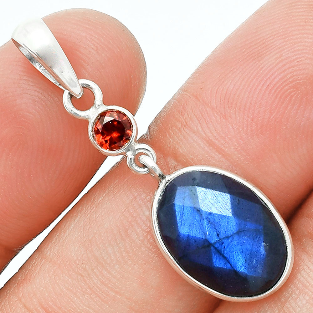 Premium Quality Blue Labradorite & Garnet Pendant Earrings Set T-1010 24-ET10030
