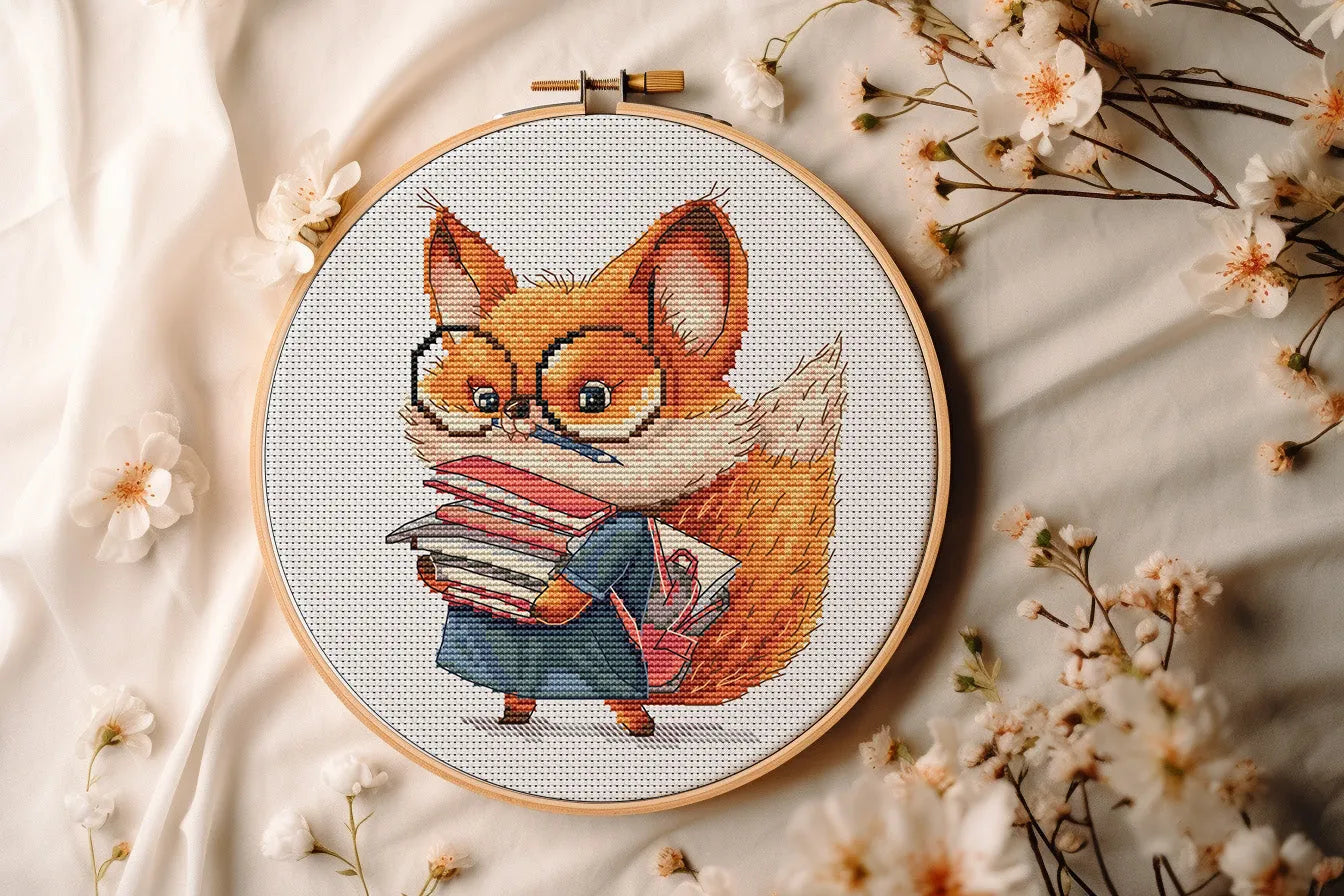 Fox with Books - PDF Cross Stitch Pattern