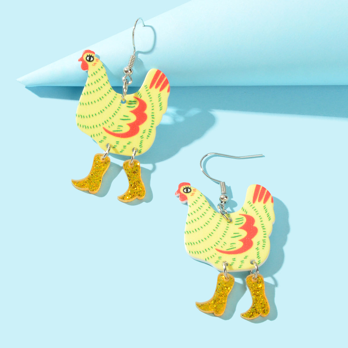 Lovely Cartoon Design Acrylic Hen with Boots Chicken Dangle Earrings Women Party