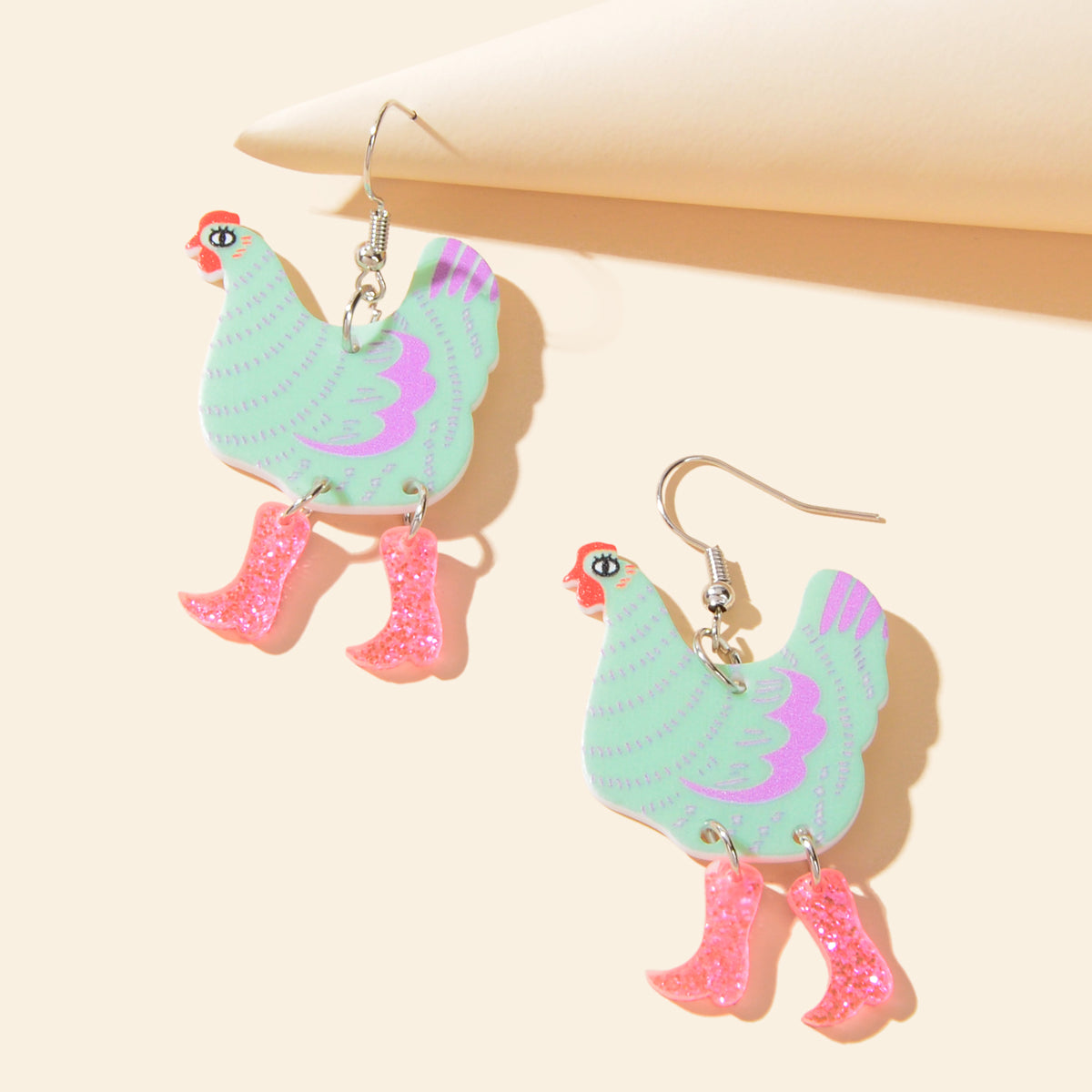 Lovely Cartoon Design Acrylic Hen with Boots Chicken Dangle Earrings Women Party