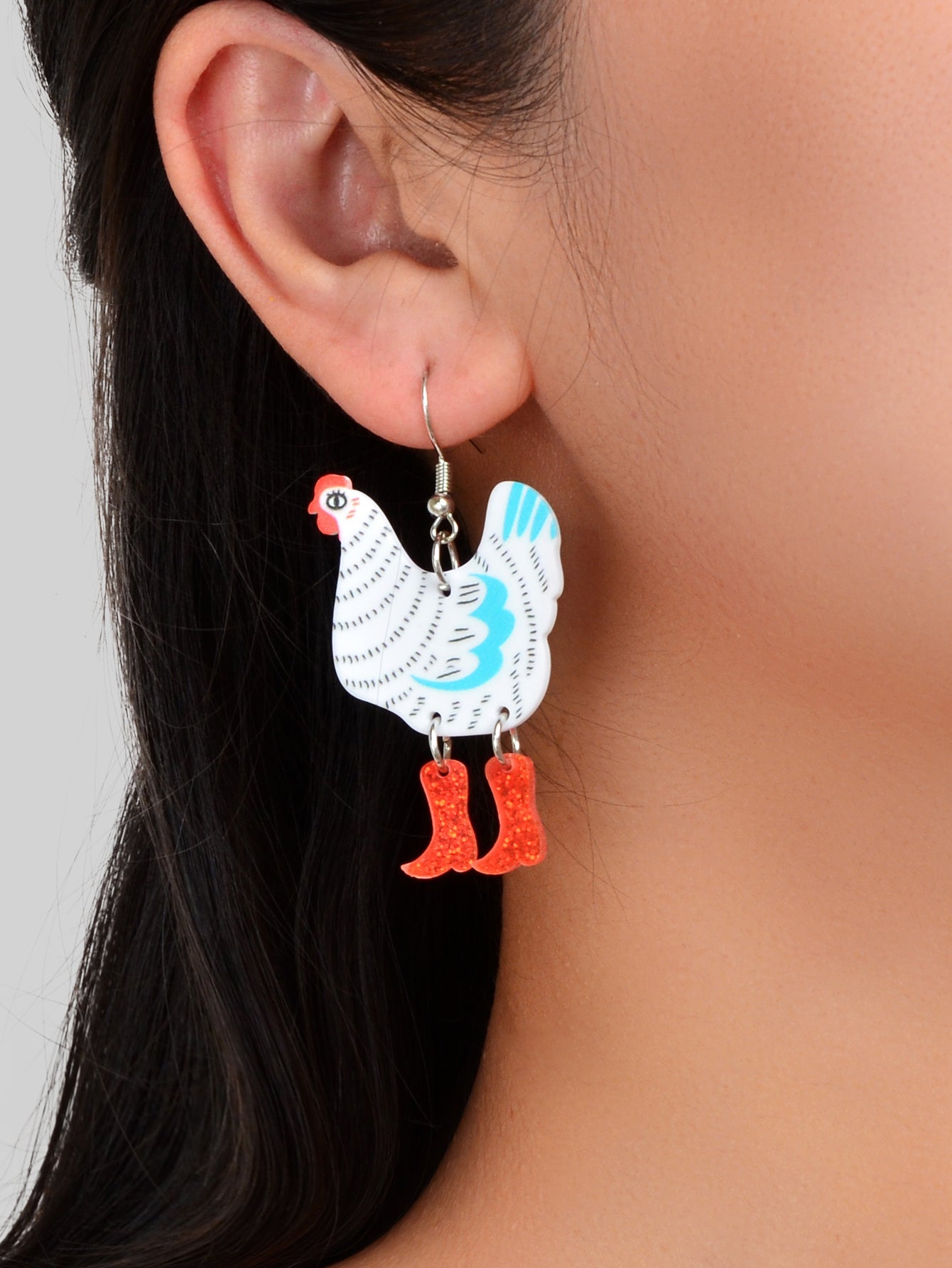 Lovely Cartoon Design Acrylic Hen with Boots Chicken Dangle Earrings Women Party