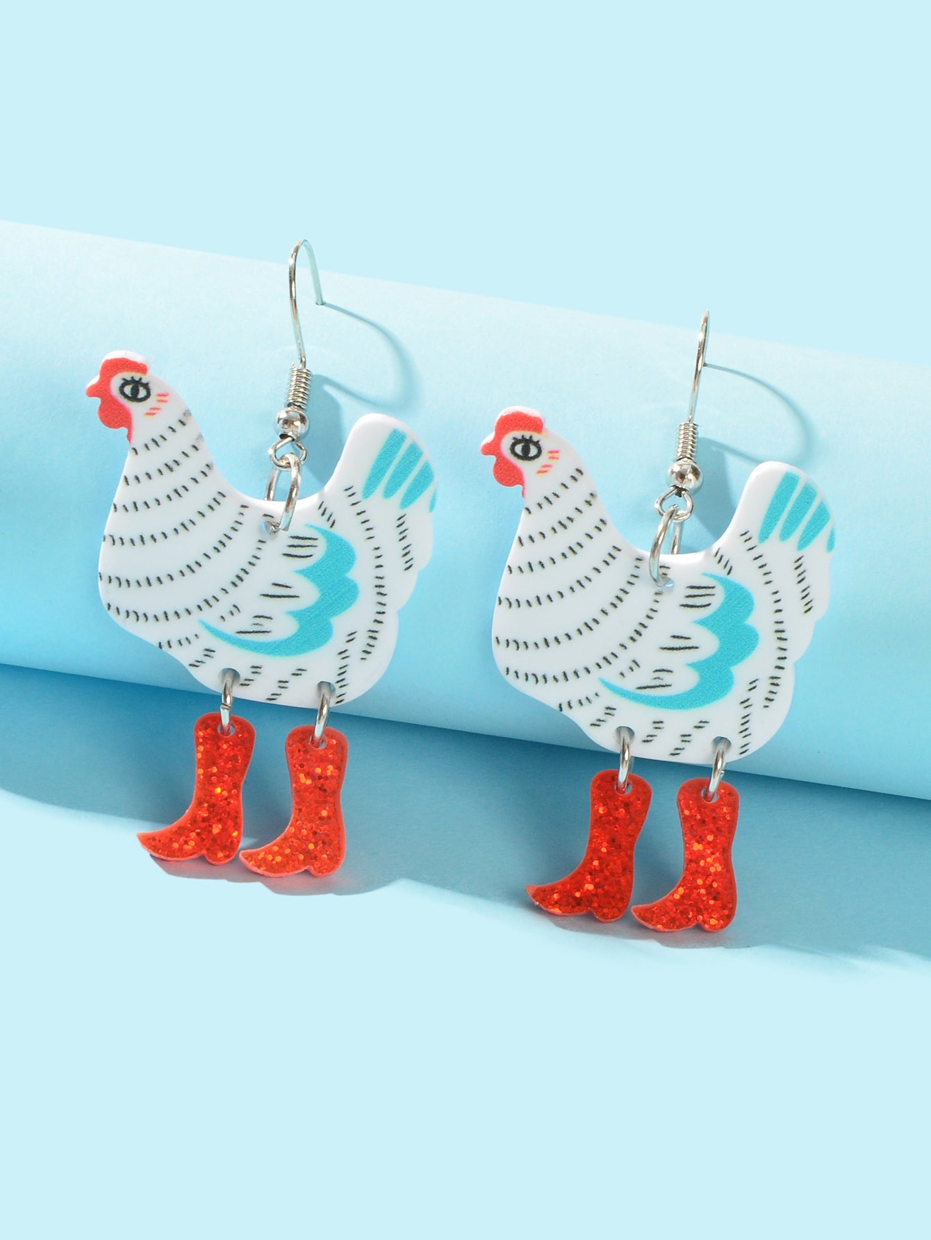Lovely Cartoon Design Acrylic Hen with Boots Chicken Dangle Earrings Women Party