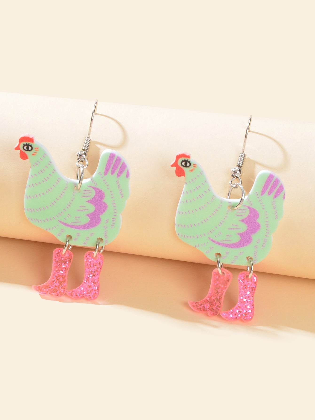 Lovely Cartoon Design Acrylic Hen with Boots Chicken Dangle Earrings Women Party