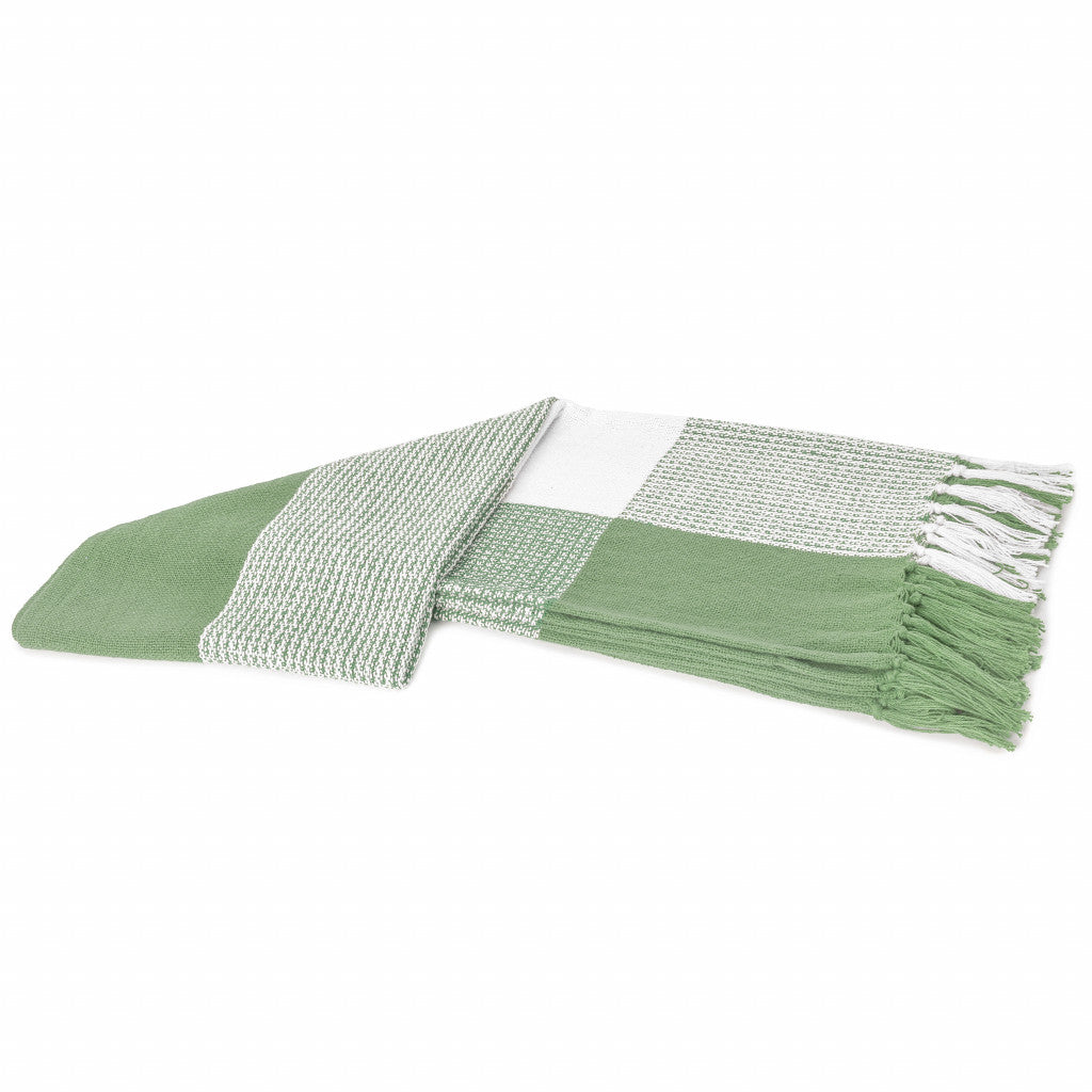 50" X 60" Green Woven Cotton Checkered Throw Blanket with Fringe