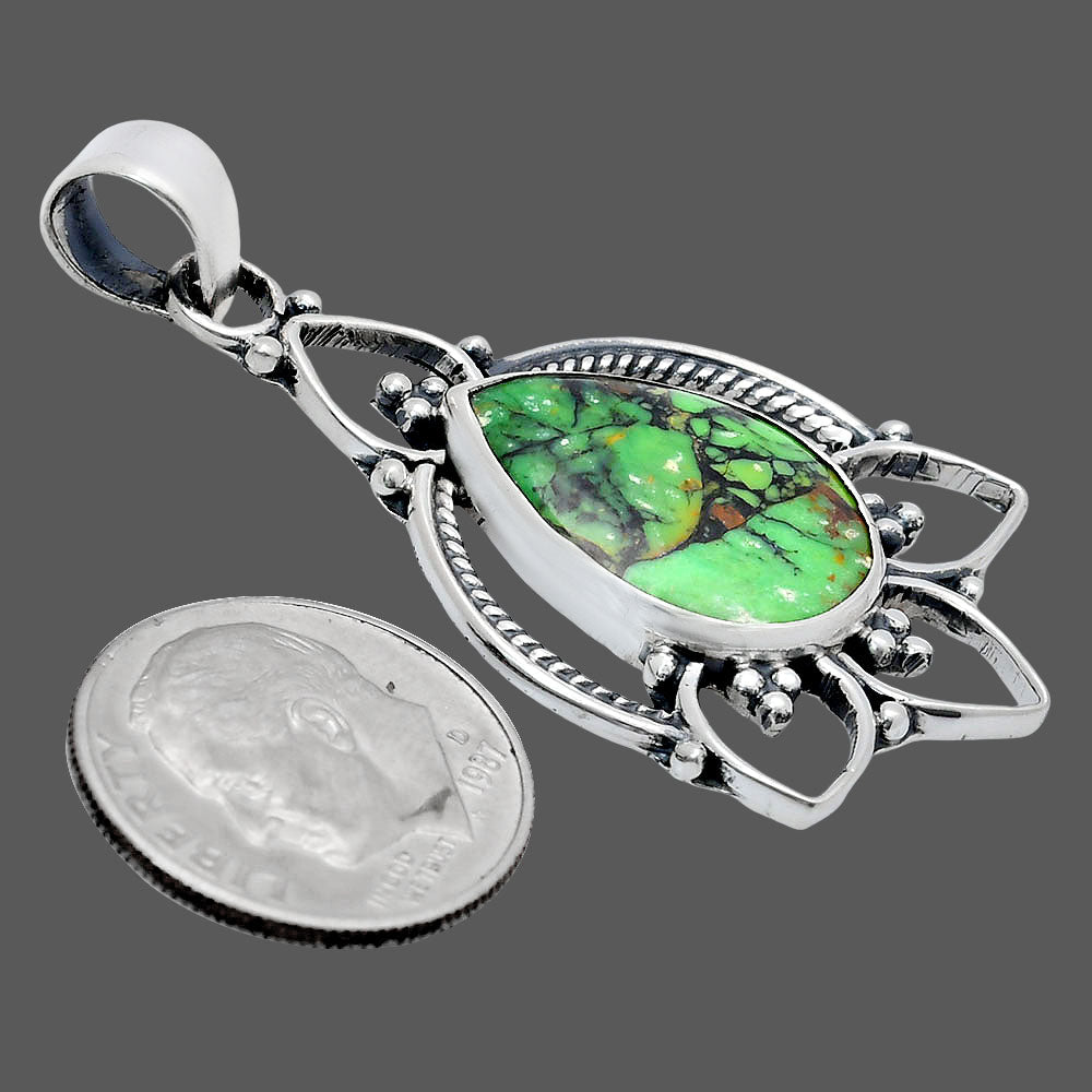 Premium Quality Green Matrix Turquoise Pendant P-1444 53-EP10501