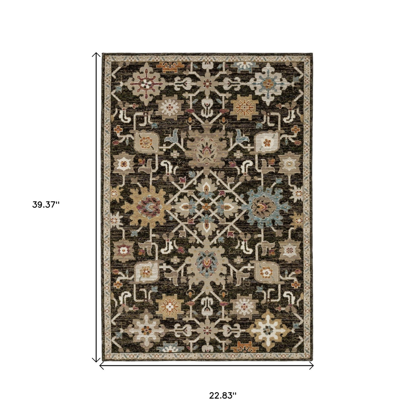 2' X 3' շագանակագույն, սև և փղոսկրե գույնի արևելյան գորգ