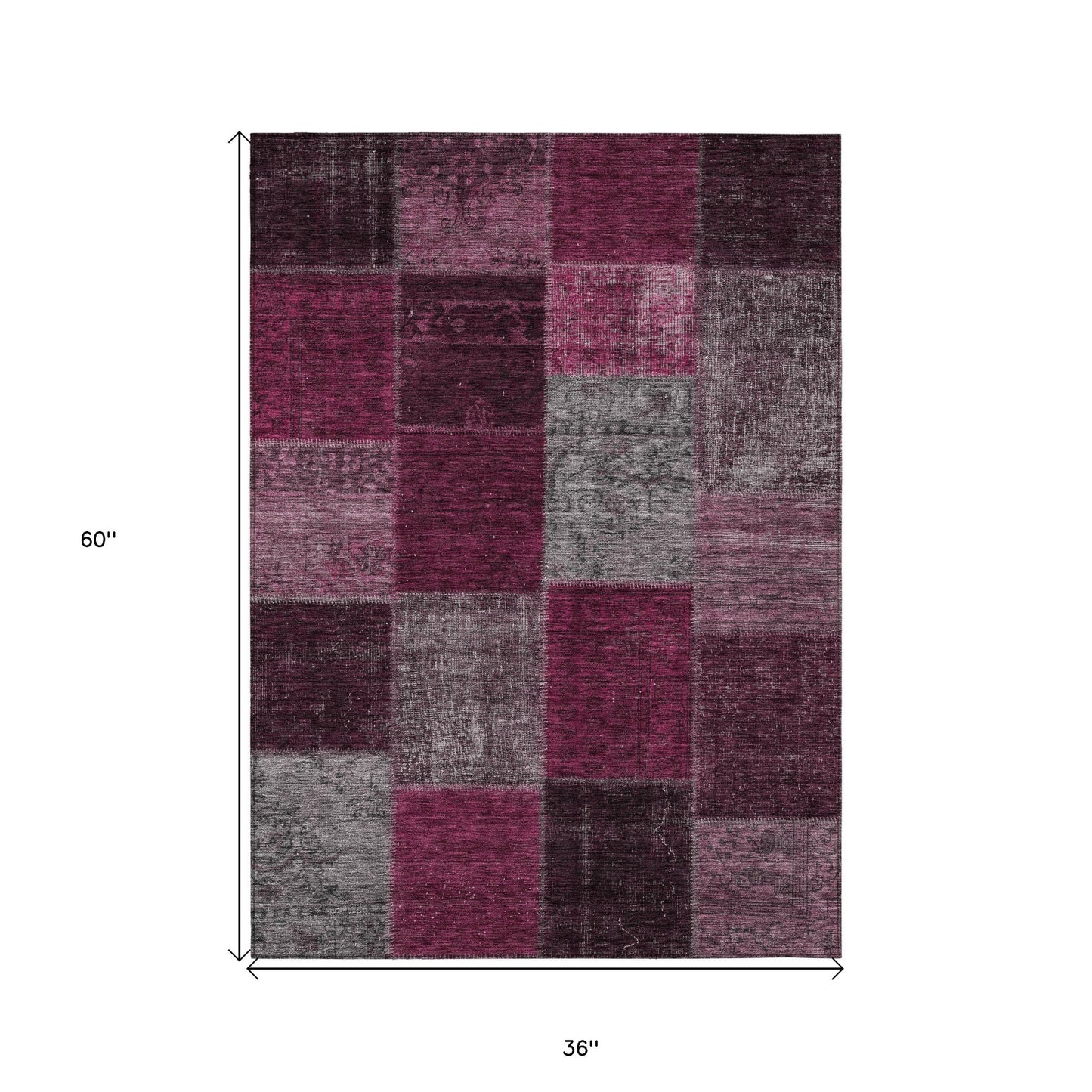 3' X 5' Merlot Burgundy And Gray Patchwork Washable Indoor Outdoor Area Rug