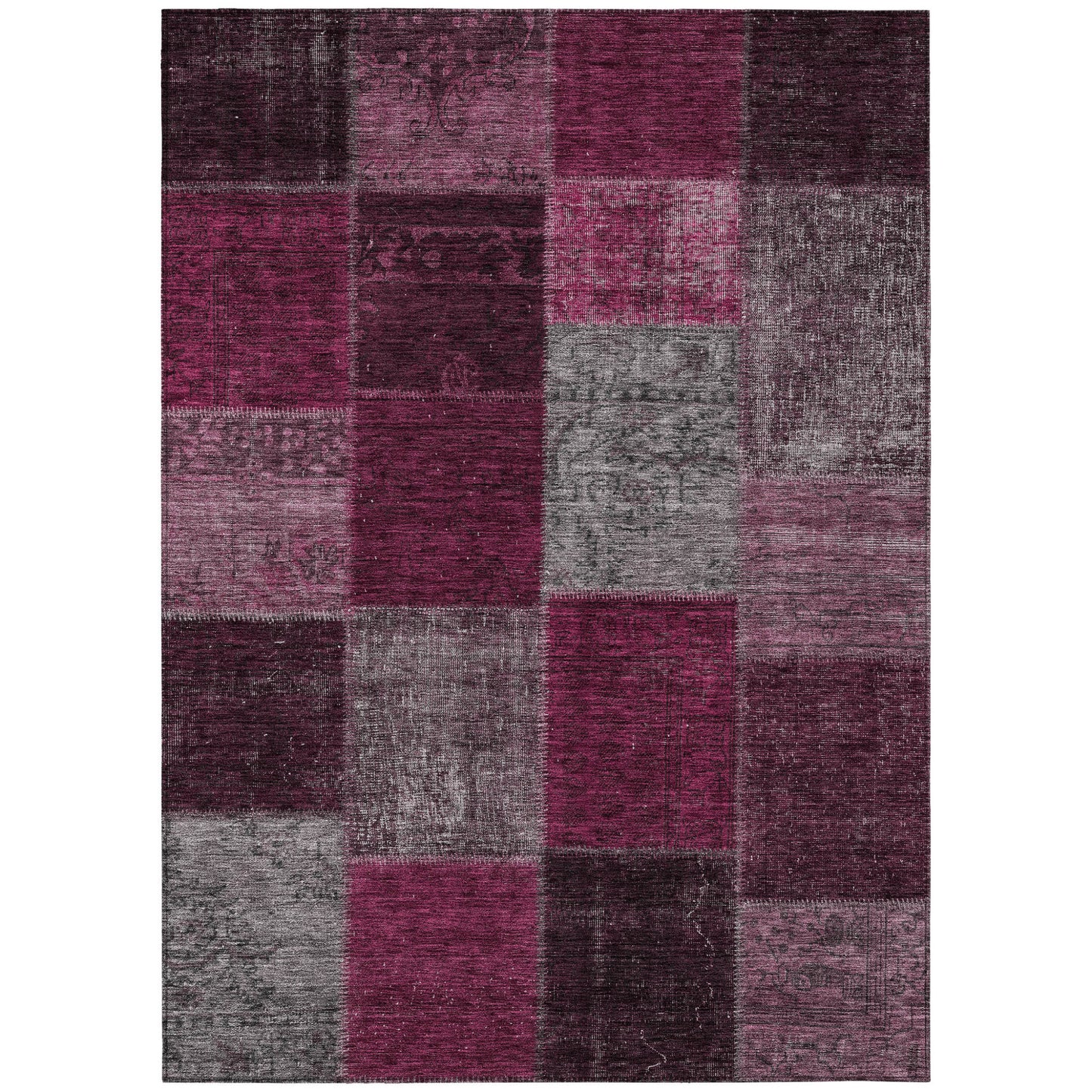 3' X 5' Merlot Burgundy And Gray Patchwork Washable Indoor Outdoor Area Rug
