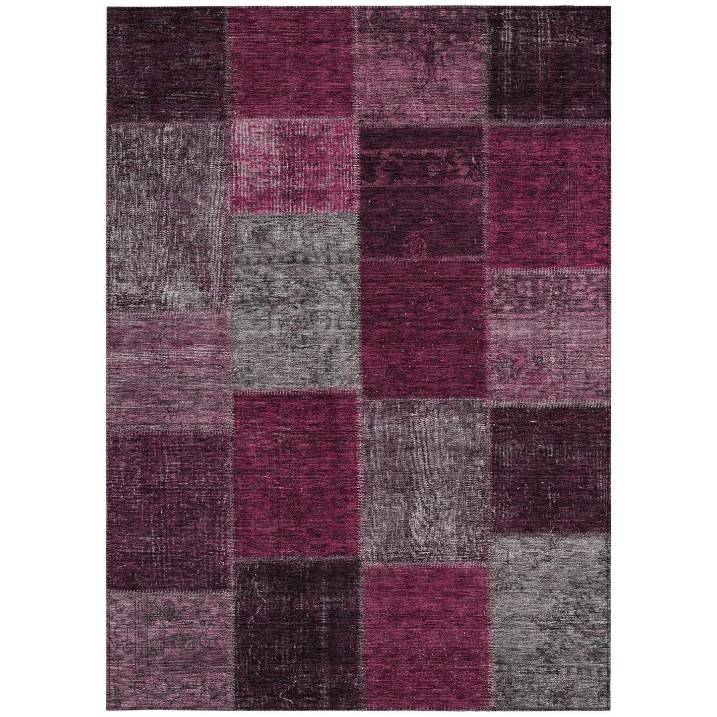 3' X 5' Merlot Burgundy And Gray Patchwork Washable Indoor Outdoor Area Rug