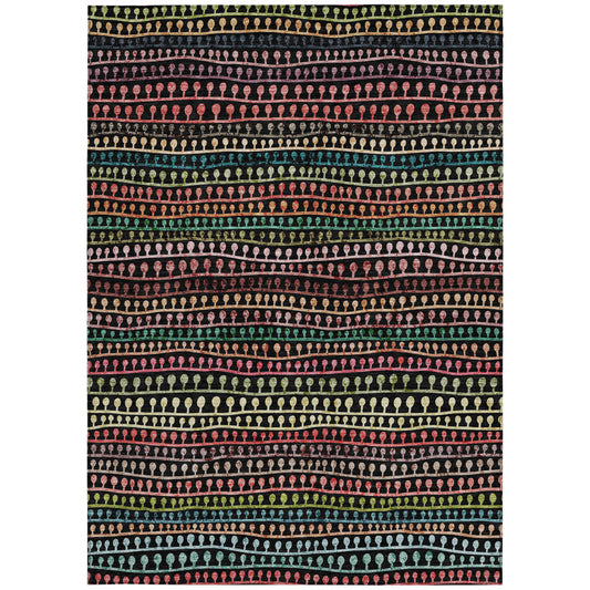 5' X 8' Black Green And Gold Striped Washable Indoor Outdoor Area Rug