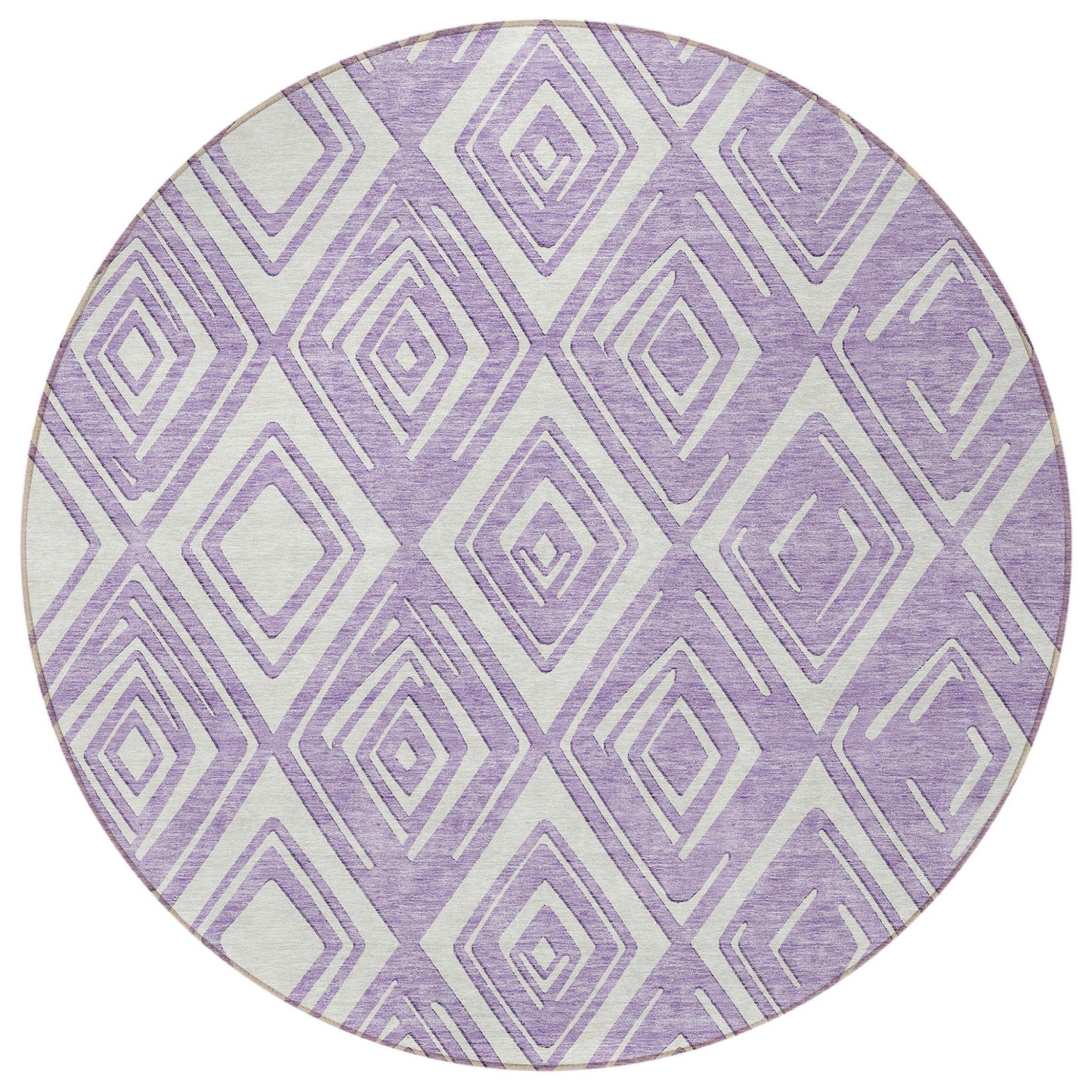8' Lavender And Ivory Round Geometric Washable Indoor Outdoor Area Rug