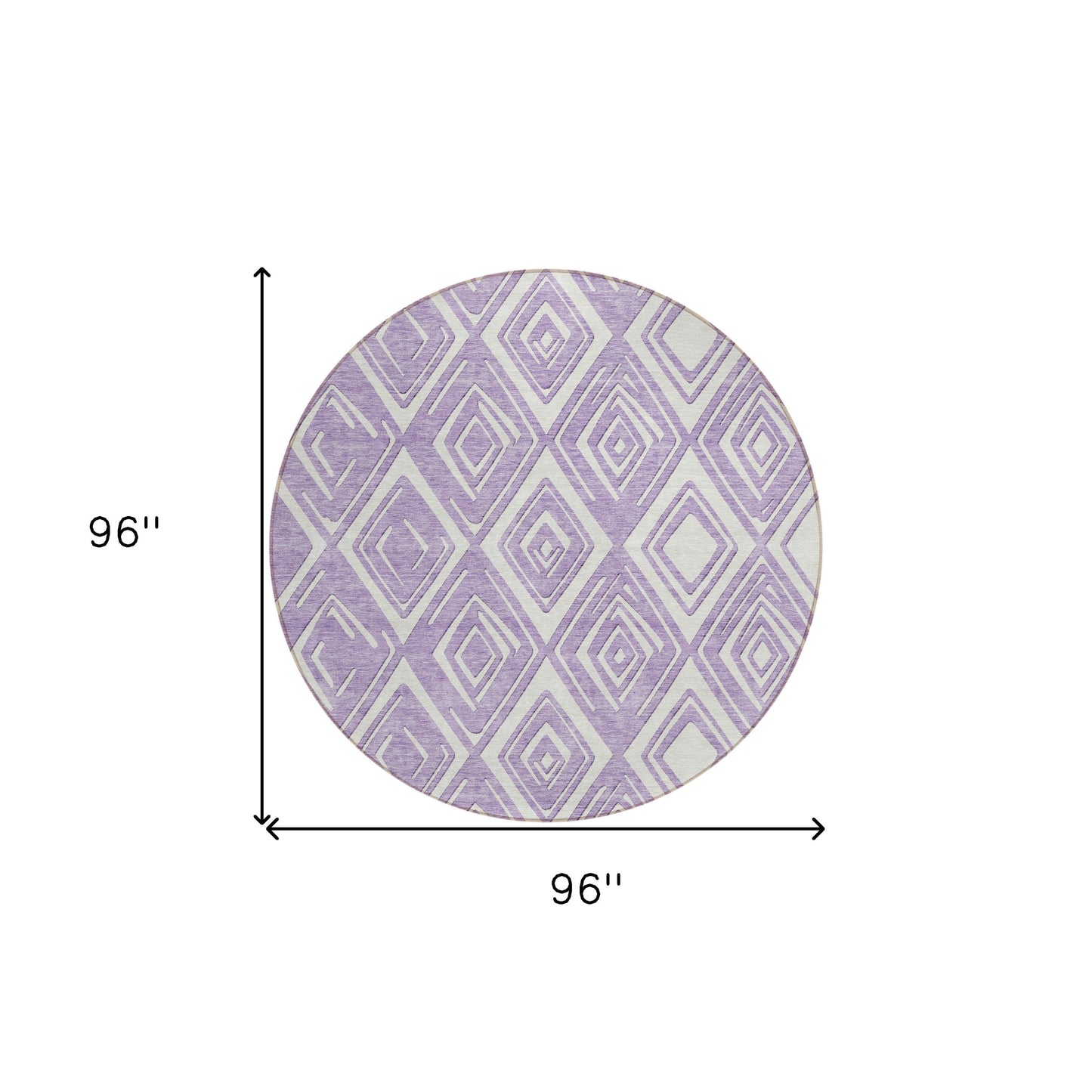 8' Lavender And Ivory Round Geometric Washable Indoor Outdoor Area Rug