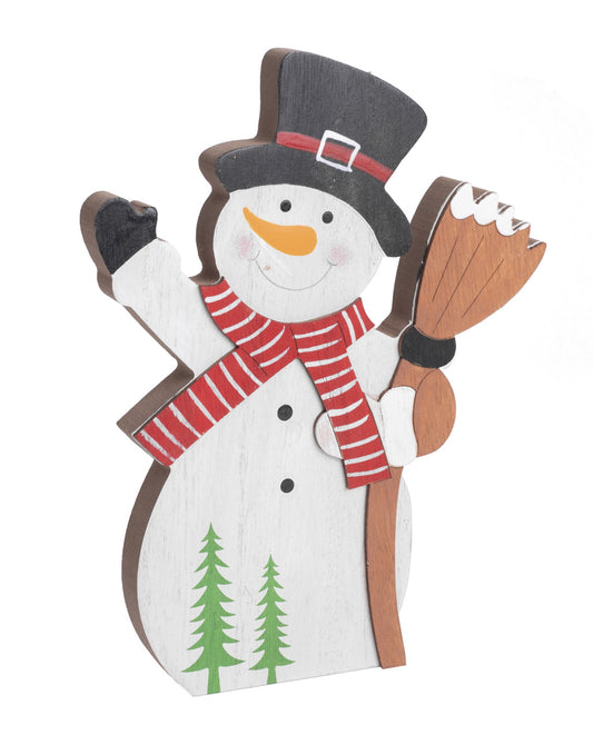 WOODEN SNOWMAN WITH BROOM 23*18*2