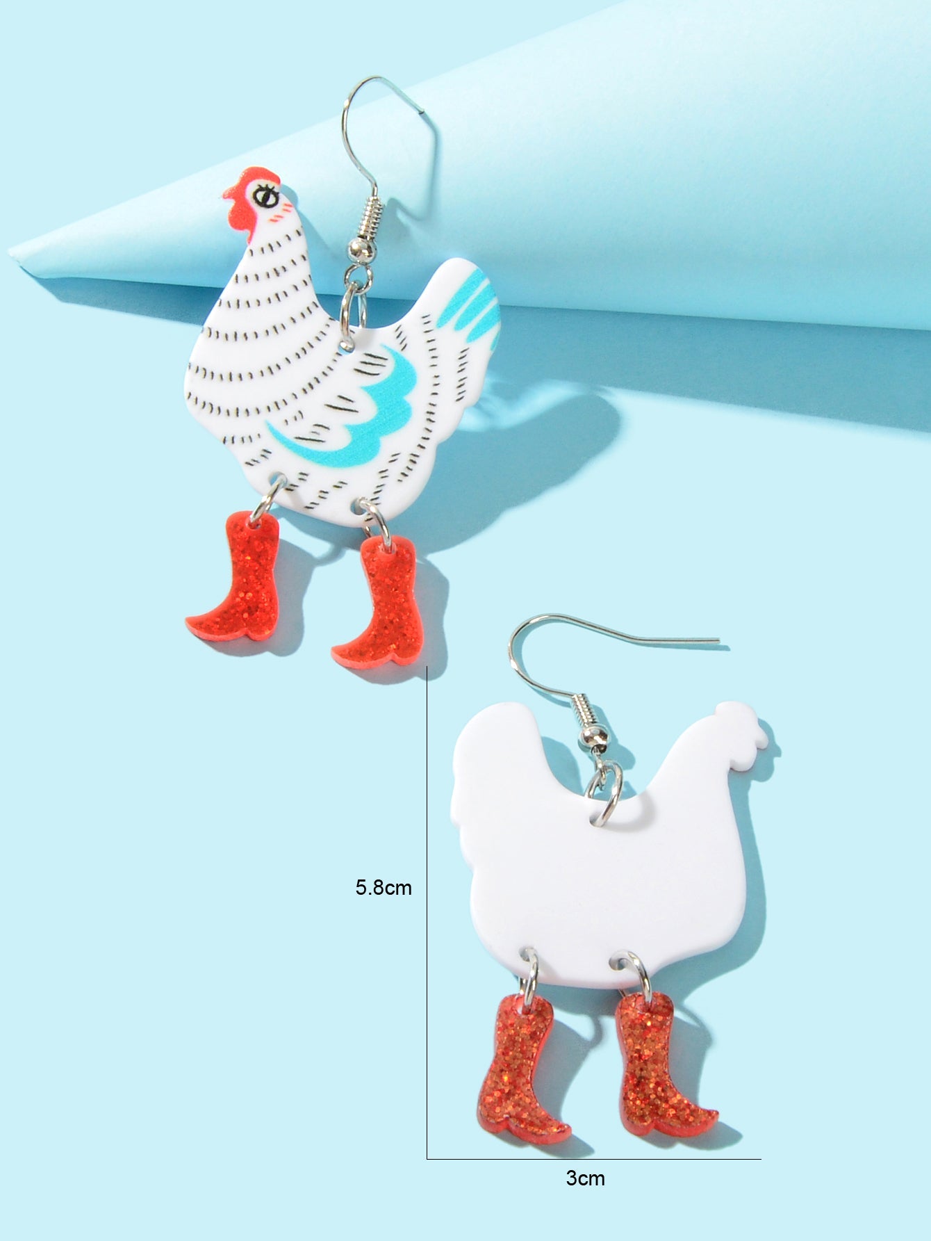 Lovely Cartoon Design Acrylic Hen with Boots Chicken Dangle Earrings Women Party