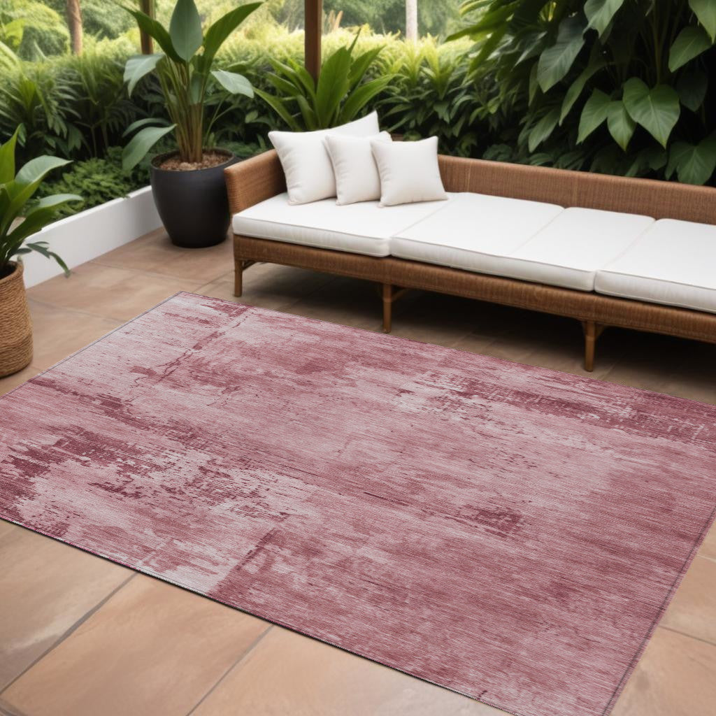 9' X 12' Blush And Ivory Abstract Washable Indoor Outdoor Area Rug