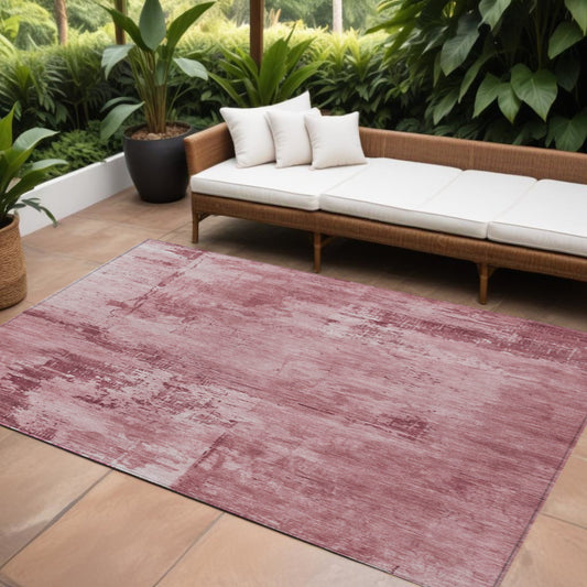 9' X 12' Blush And Ivory Abstract Washable Indoor Outdoor Area Rug