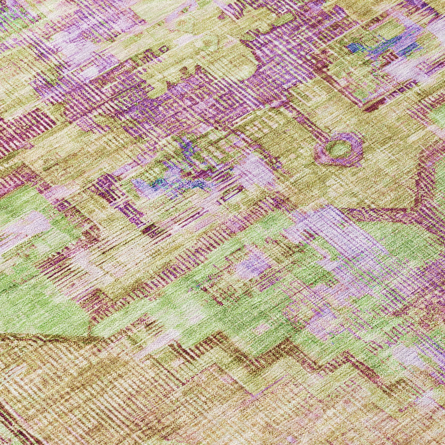 8' Lime Green Purple And Beige Round Oriental Washable Indoor Outdoor Area Rug