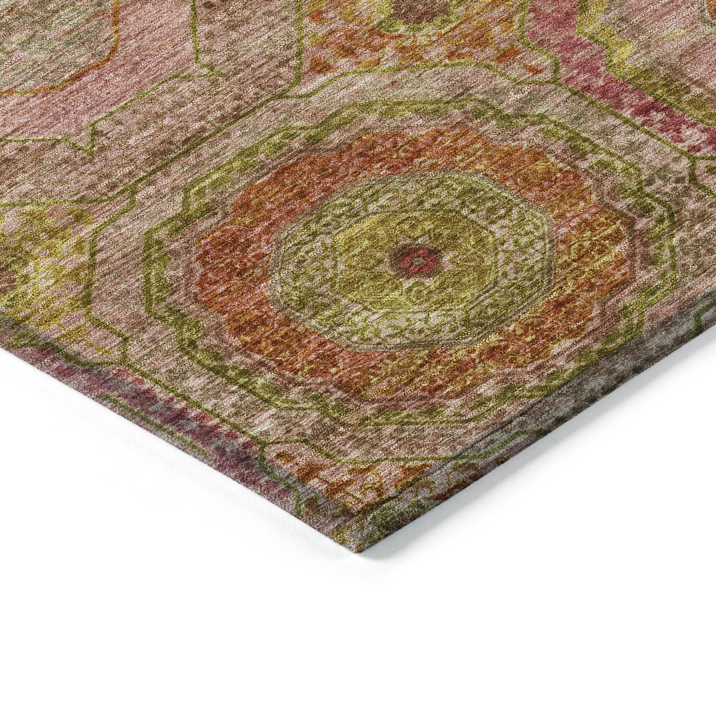9' X 12' Orange Pink And Gold Geometric Washable Indoor Outdoor Area Rug