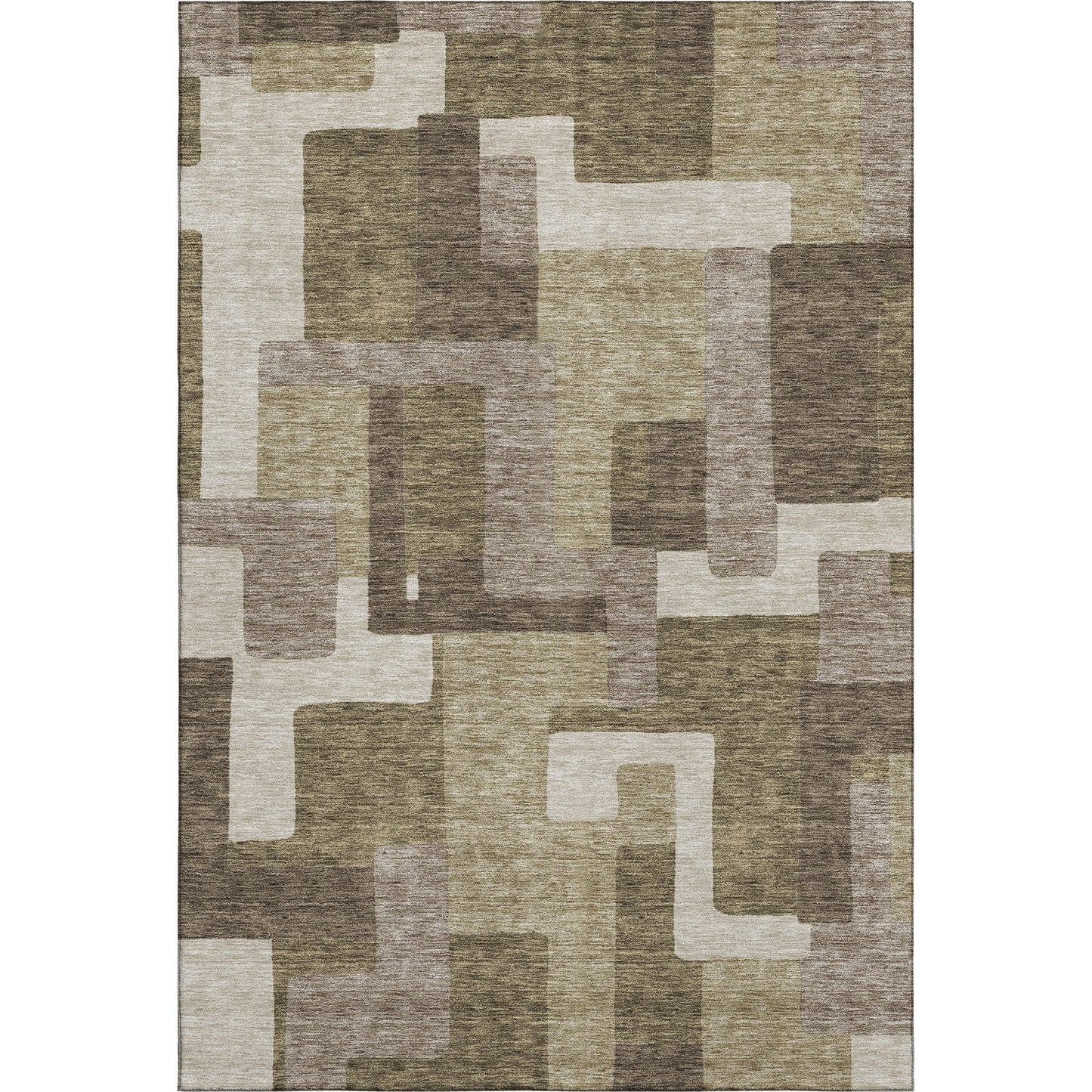 9' X 12' Brown Beige And Taupe Abstract Geometric Washable Area Rug With UV Protection