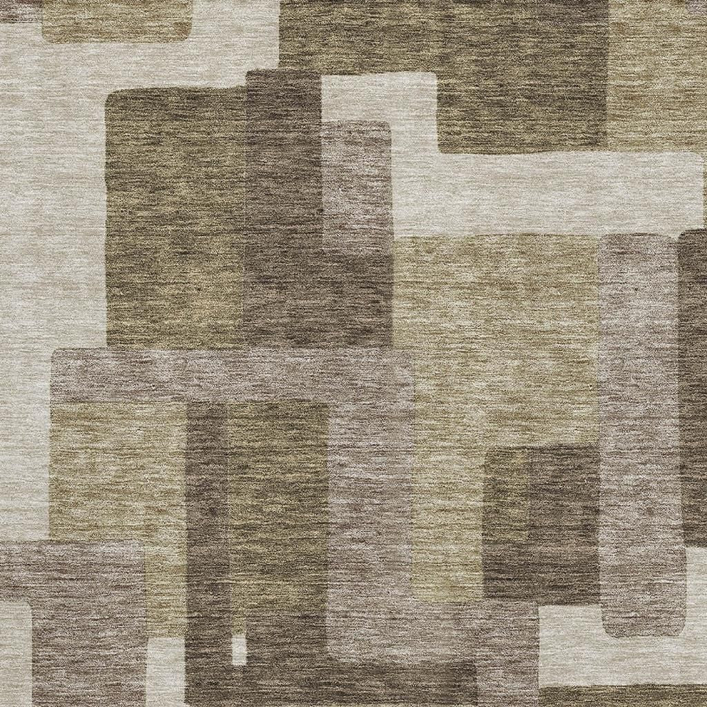 9' X 12' Brown Beige And Taupe Abstract Geometric Washable Area Rug With UV Protection