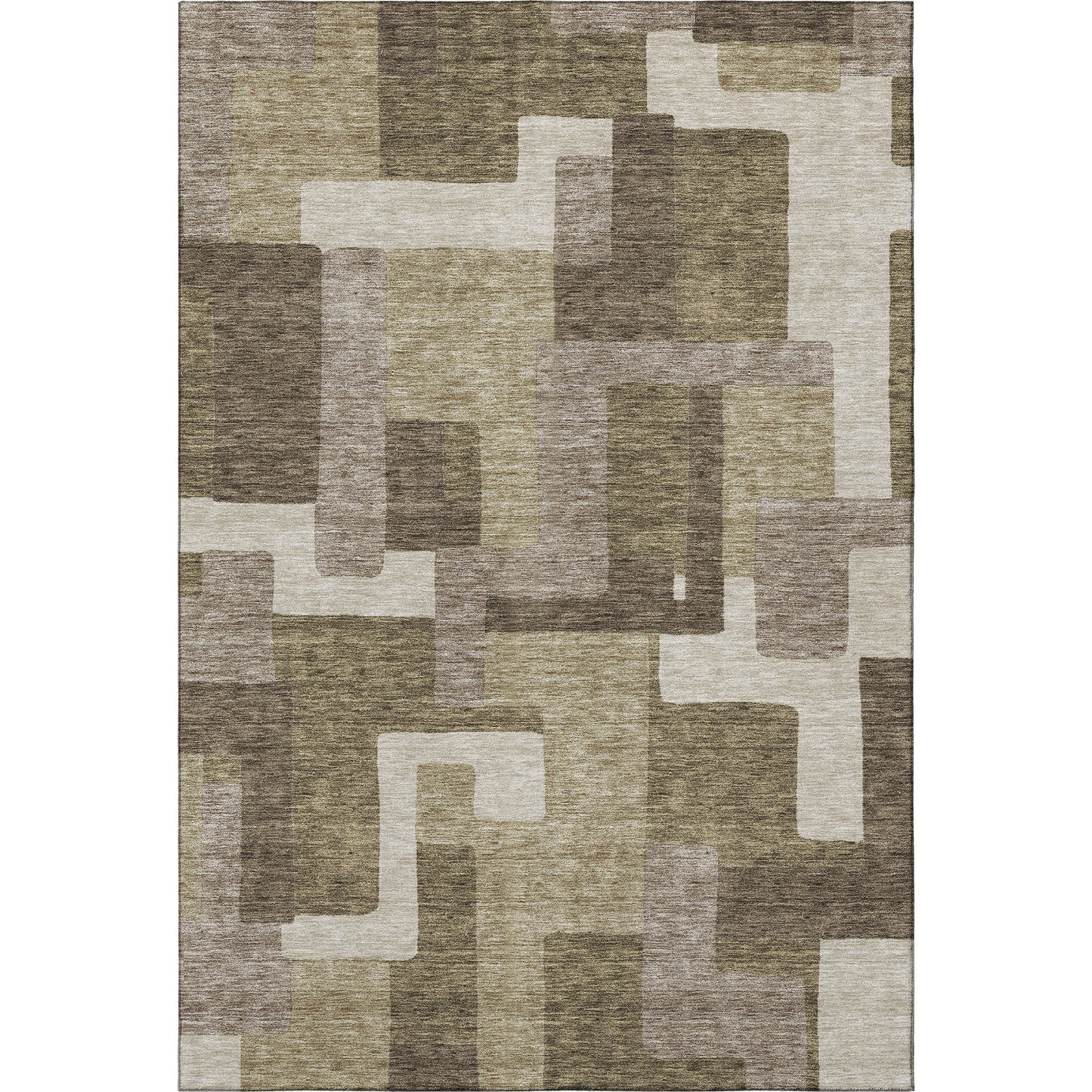 9' X 12' Brown Beige And Taupe Abstract Geometric Washable Area Rug With UV Protection