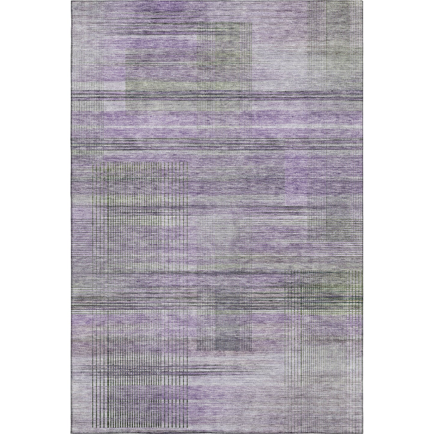 9' X 12' Purple And Gray Striped Washable Area Rug With UV Protection