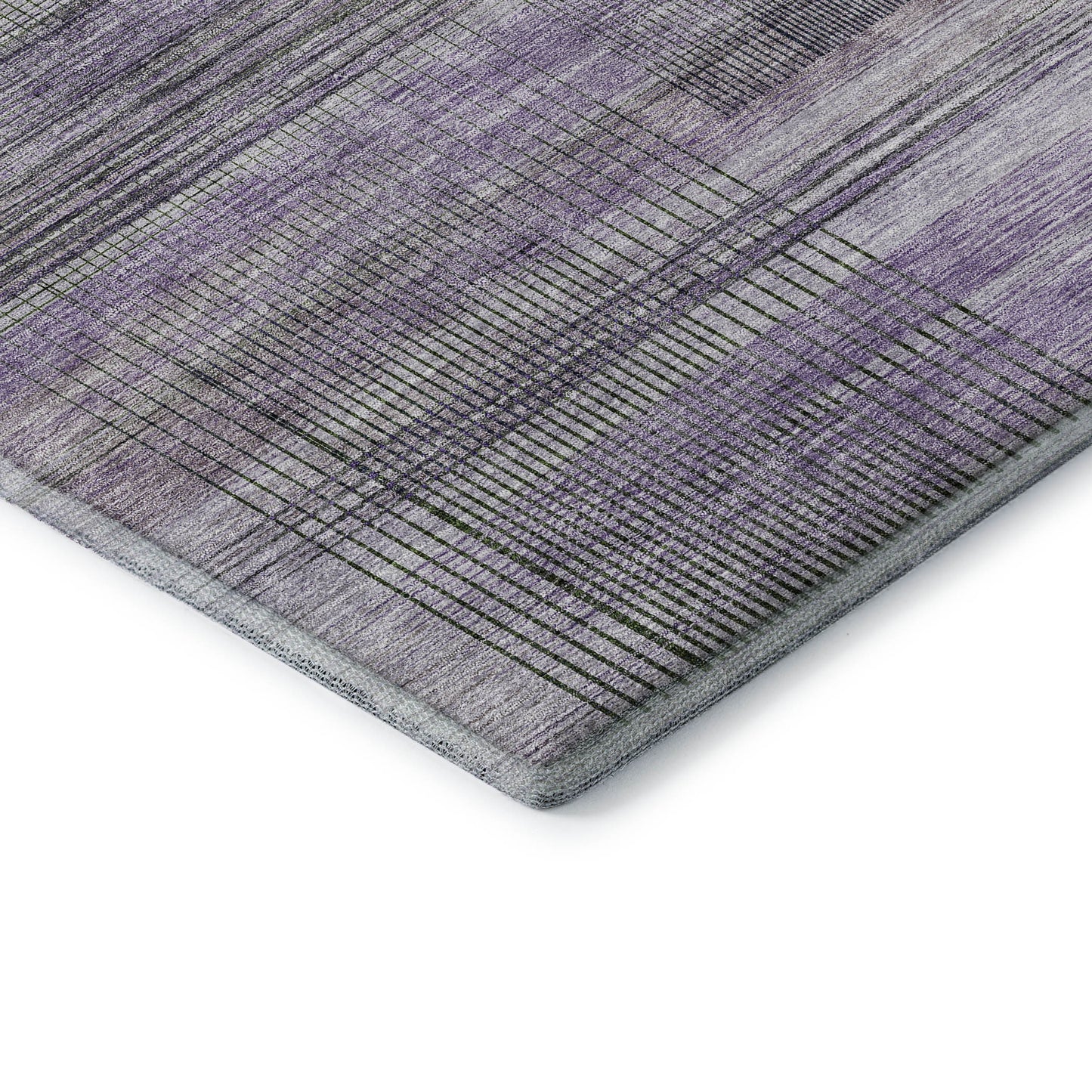 9' X 12' Purple And Gray Striped Washable Area Rug With UV Protection