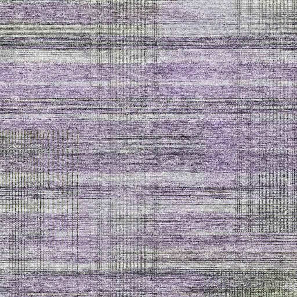 9' X 12' Purple And Gray Striped Washable Area Rug With UV Protection