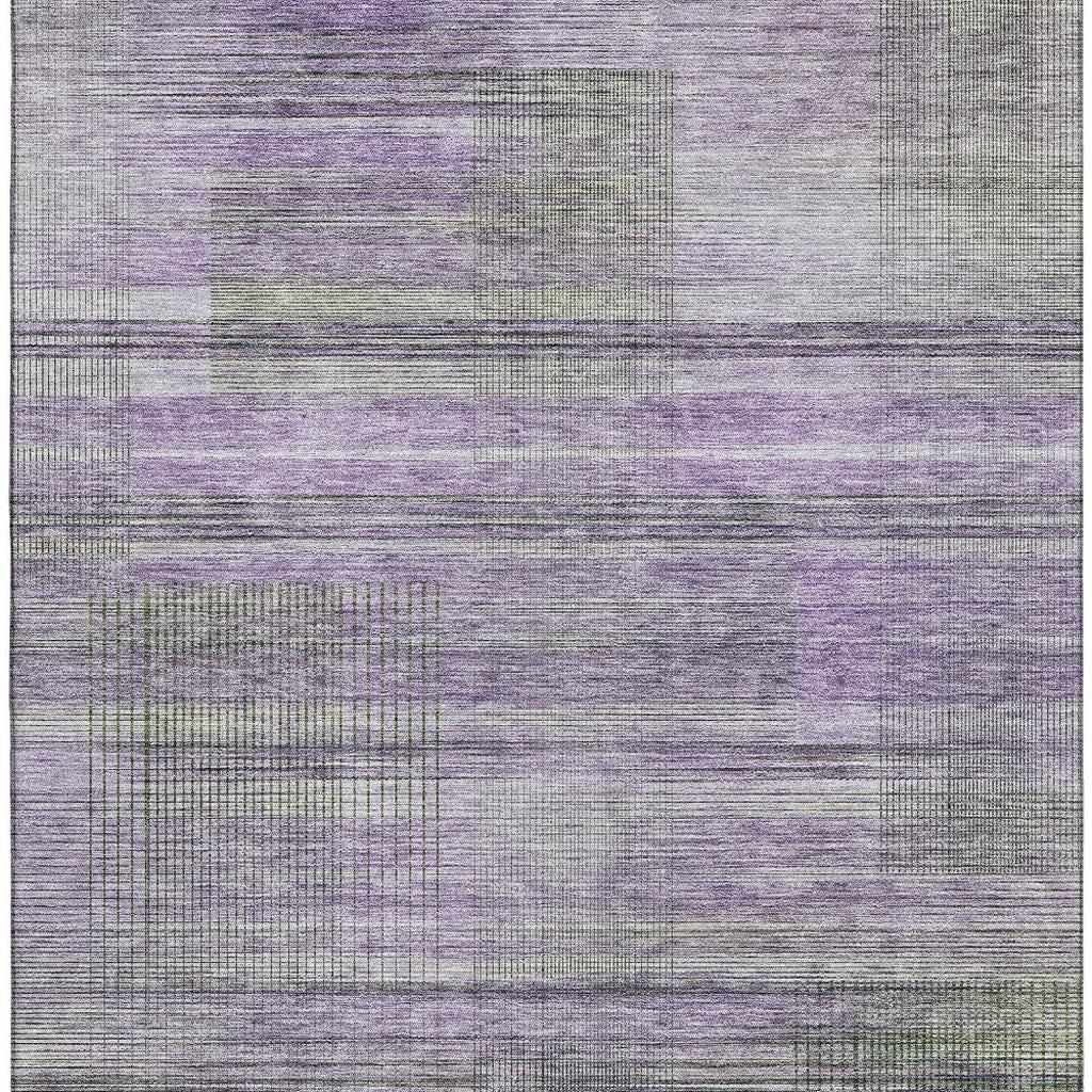 9' X 12' Purple And Gray Striped Washable Area Rug With UV Protection