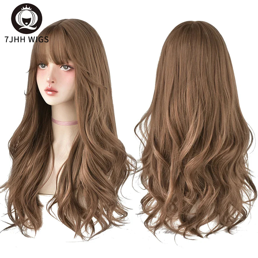 7JHH Wigs Brown Ash Long Deep Wave Wig