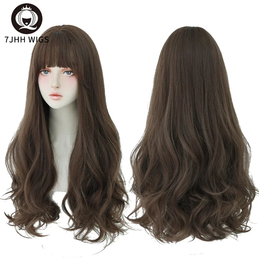 7JHH Wigs Brown Ash Long Deep Wave Wig