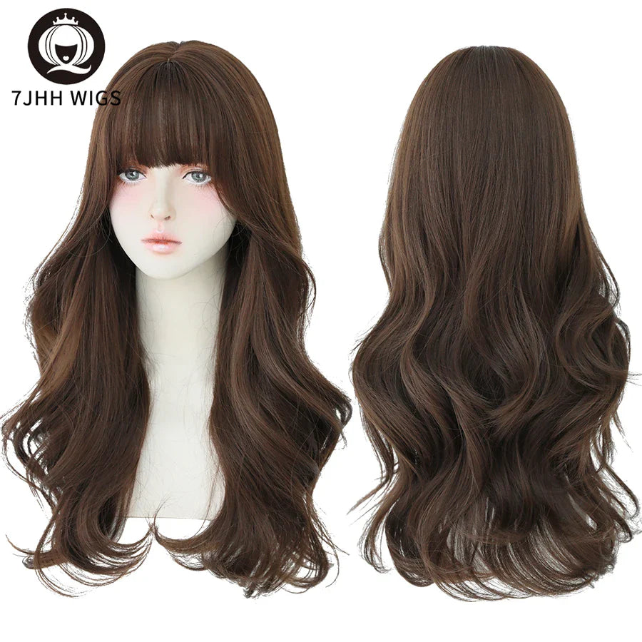 7JHH Wigs Brown Ash Long Deep Wave Wig