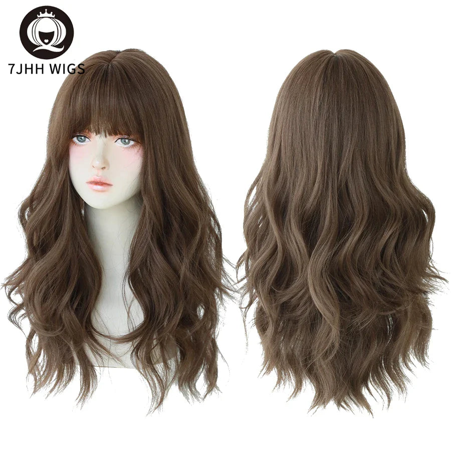 7JHH Wigs Brown Ash Long Deep Wave Wig