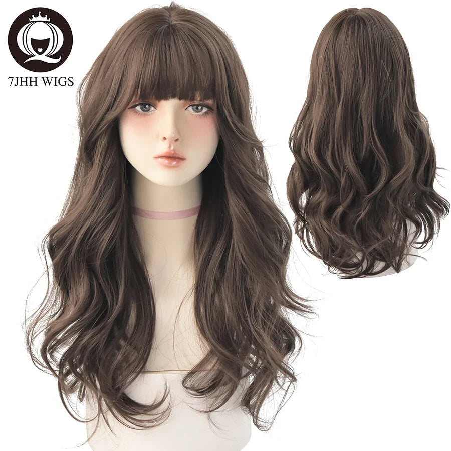 7JHH Wigs Brown Ash Long Deep Wave Wig