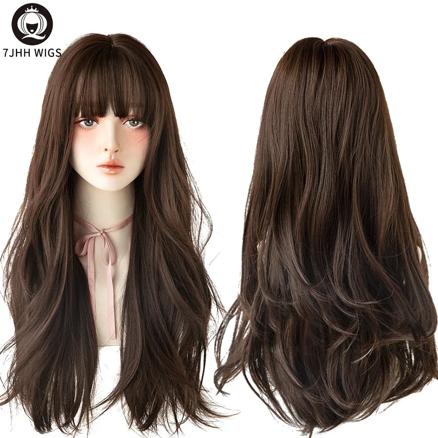 7JHH Wigs Brown Ash Long Deep Wave Wig