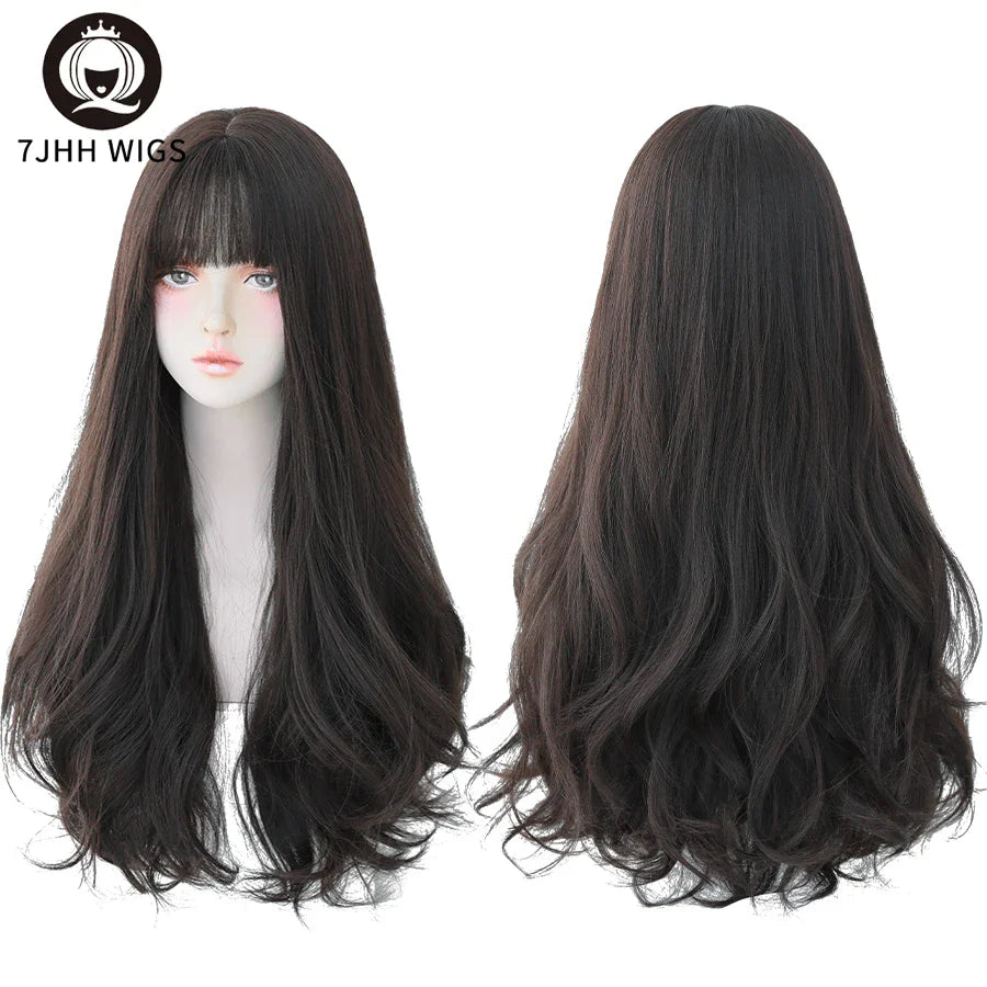 7JHH Wigs Brown Ash Long Deep Wave Wig