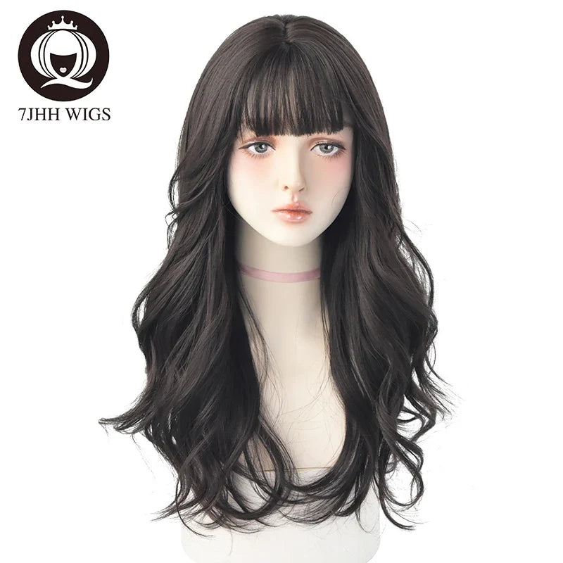 7JHH Wigs Brown Ash Long Deep Wave Wig