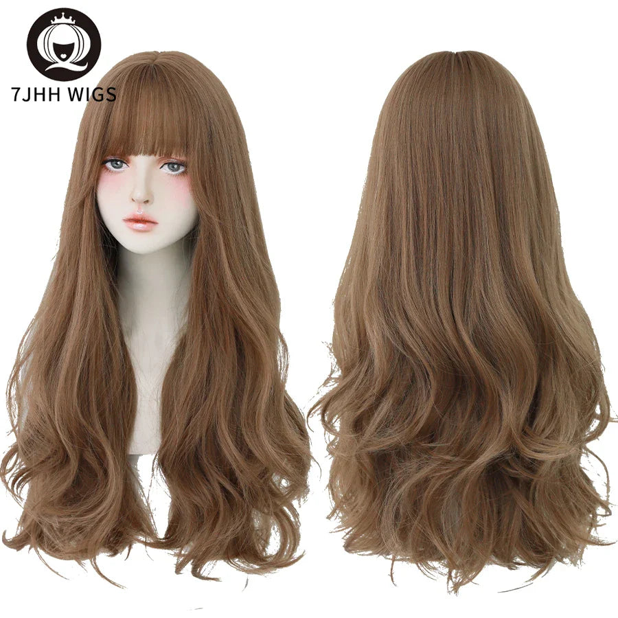 7JHH Wigs Brown Ash Long Deep Wave Wig