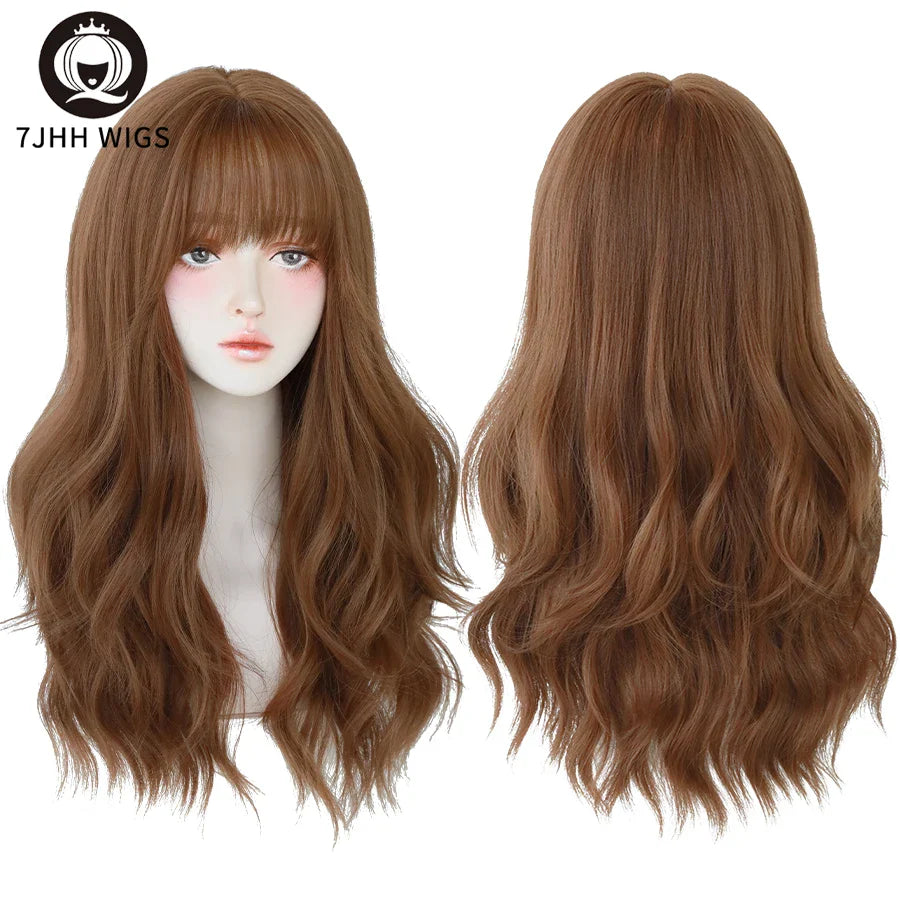 7JHH Wigs Brown Ash Long Deep Wave Wig