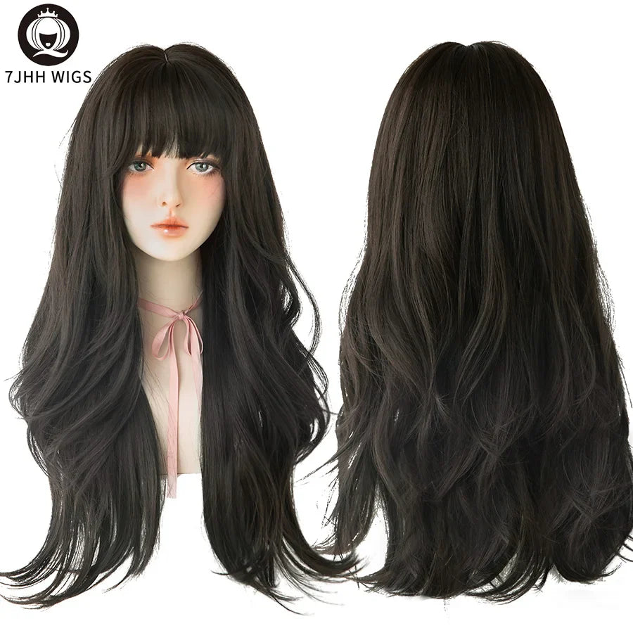 7JHH Wigs Brown Ash Long Deep Wave Wig