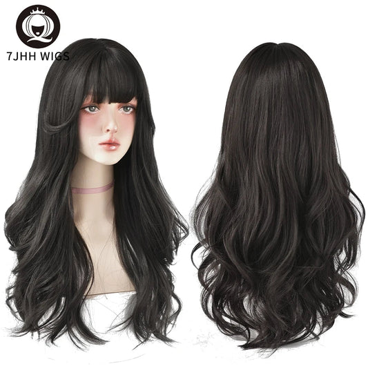 7JHH Wigs Brown Ash Long Deep Wave Wig