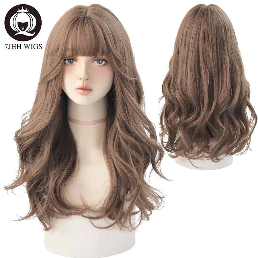 7JHH Wigs Brown Ash Long Deep Wave Wig