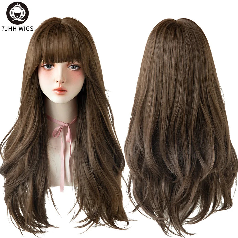 7JHH Wigs Brown Ash Long Deep Wave Wig