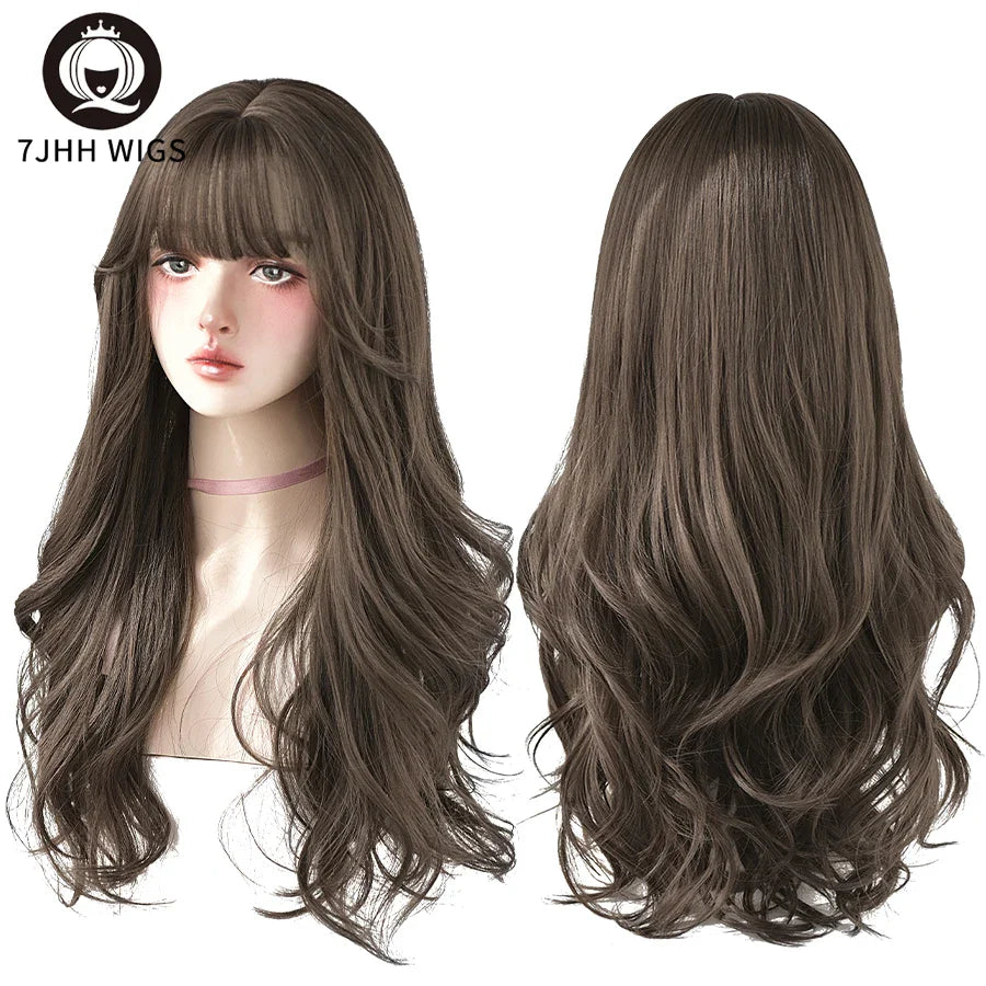 7JHH Wigs Brown Ash Long Deep Wave Wig