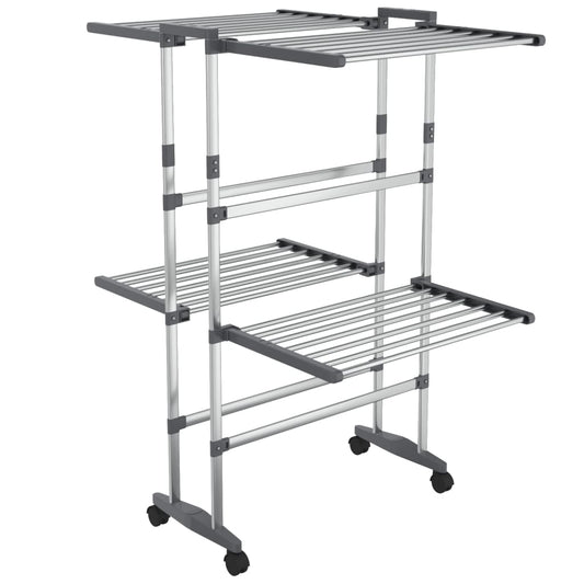 vidaXL Clothes Hanger Foldable Clothes Drying Rack Stand with Wheels Silver